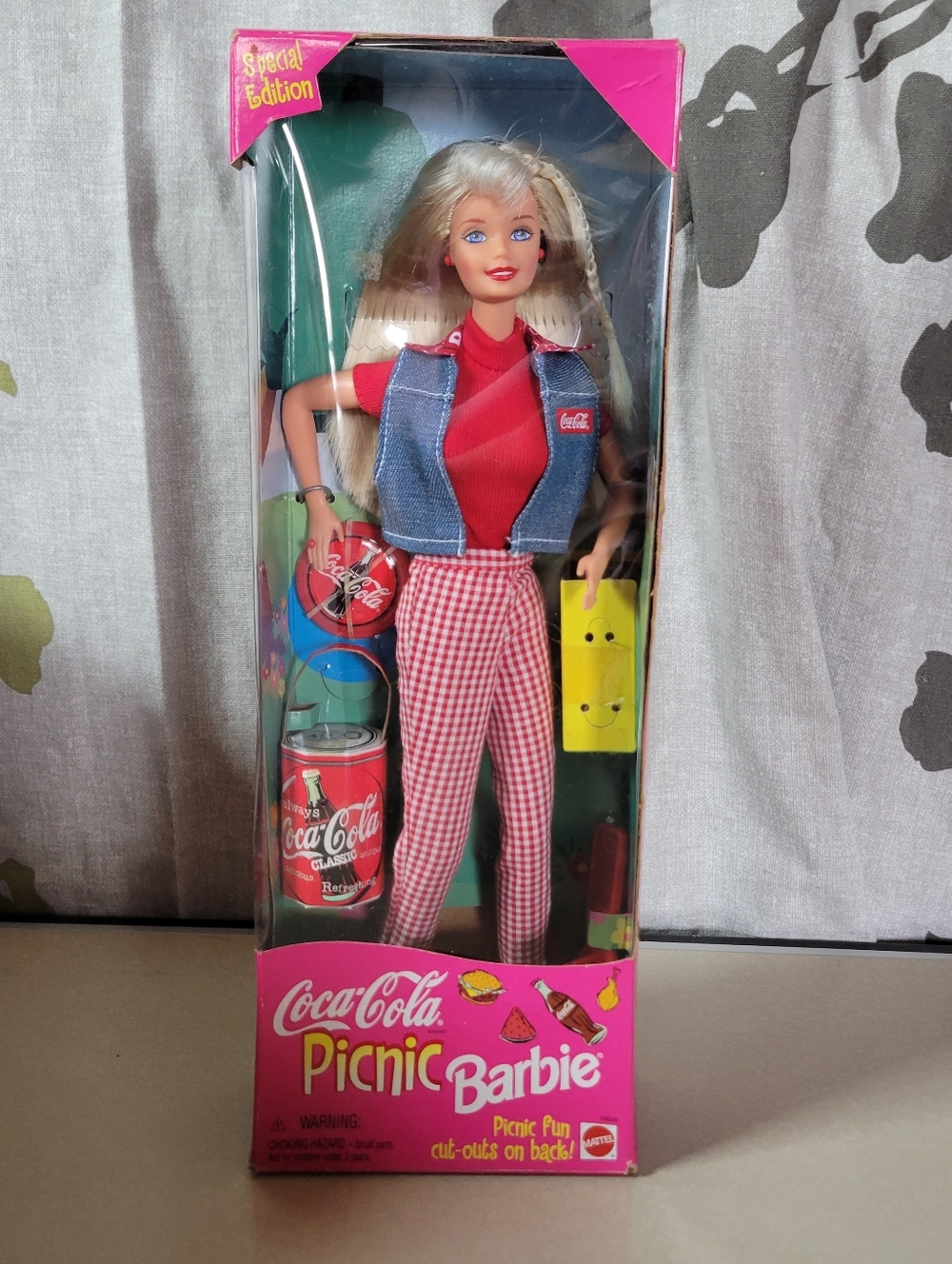 Coca-Cola Barbie Doll in Red Top with Denim Vest and Gingham Pants